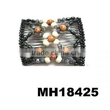 afro butterfly wooden beaded stretch double hair combs