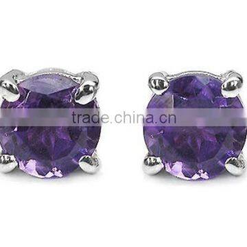 1.20ctw Genuine Amethyst Round .925 Sterling Silver Stud Earrings