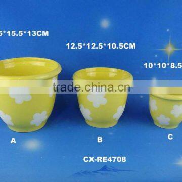 Set of 3 round shape ceramic flower pot for balcony