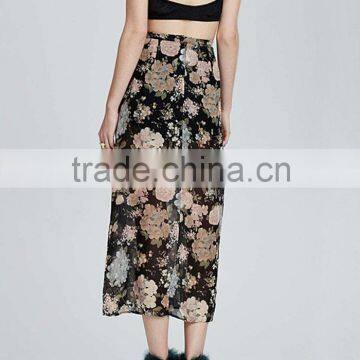 China Women Clothing Manufacturer Floral Print Ladies High Waist Pleated Maxi Skirt