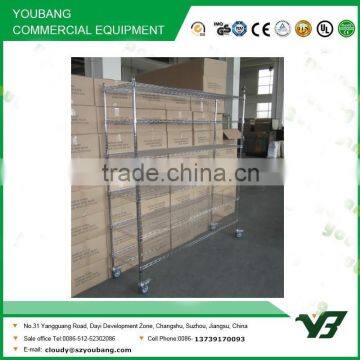 2015 hot sell NSF 150KGS 72x18 inch 6 layer chrome hospital heavy duty wire racks and shelf with wheels (YB-WS025)