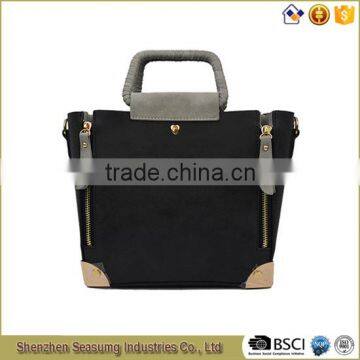 High Quality Suede PU Leather Handbag With Frame Handles photo-2