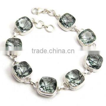 Perfect Design Black Rutile 925 Silver Bracelet_Express Delivery Silver Jewelry_Wholesale Jewelry on Factory Price