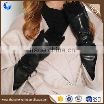 wholesale women long leather gloves fashion sheepskin gloves with wool lined