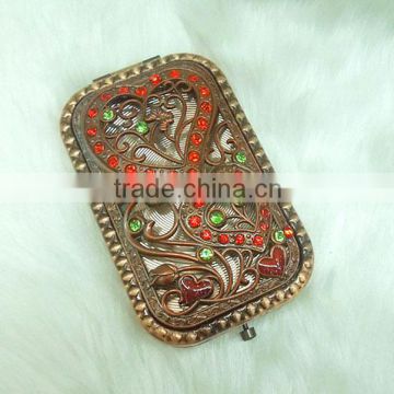 Red rhinestone cosmetic mirror/heart shape pocket mirror with red diamond