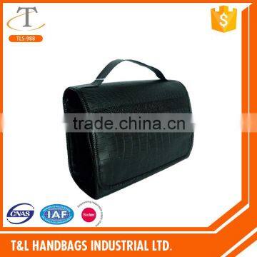 Portable PU leather toiletry wash bag with handle