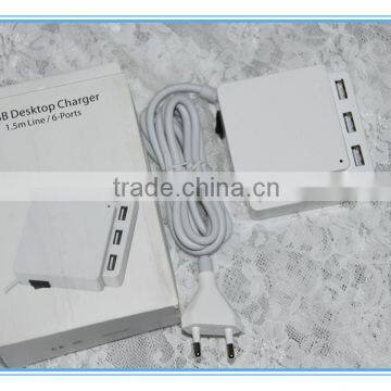 Fast smart 220V 6 usb port travel charger socket for Iphone,samsung phone&tablet.