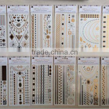 NEW gold silver flash tattoo with stock glitter metallic temporary tattoo, 2014 new and high quality tattoo