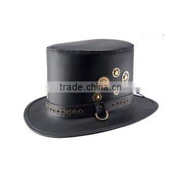 100% Pure Black CowhideSkin TOPPER "Steampunk" TOP HAT