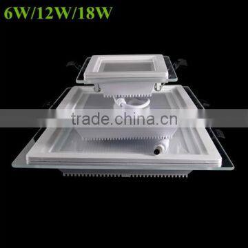 Hot sale Square Glass Dimmable LED Panel Downlights 6W 12W 18W