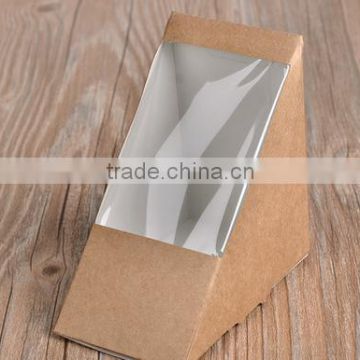 brown kraft paper Custom Logo Design Triangle Paper Sandwich Box with PP Window