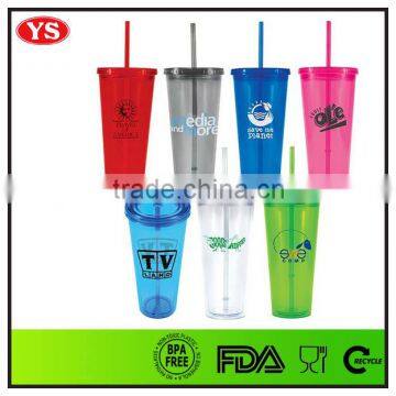 Promotion Custom Double Wall 24oz Plastic Insulated Tumbler With Straw