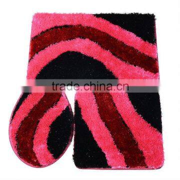 1310 Red color polyester shaggy bath mat set