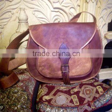 Hand made goat leather vintage style shopping bag