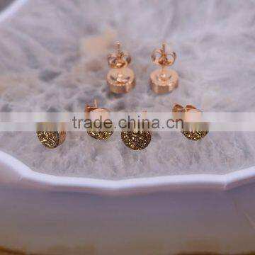 8mm Druzy Titanium Agate Earring, Rose Gold Plated Gold Yellow Gemstone Stud Earrings