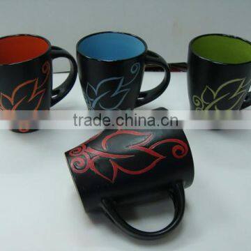 4Pieces Flower Design New Stoneware Coffee Mug Set