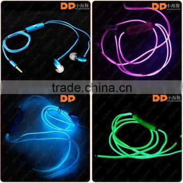 Visible Luminous earphone customized logo el wire earphone glowing with microphone