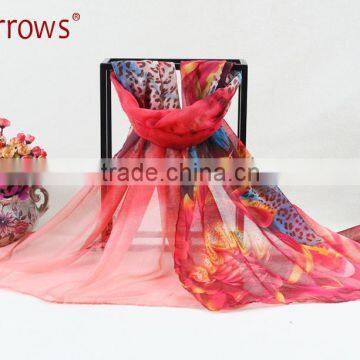 2015 Custom Lady Fashion Cotton Voile Shawl and Scarf Fresh Leopard Peony Printing for Spring Autumn photo-2