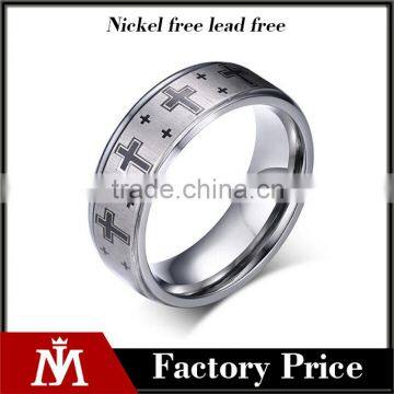 8 mm Cross Band Silver Color Tungsten Carbide Ring