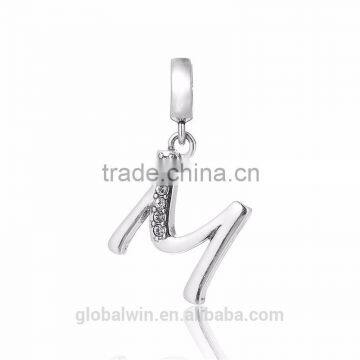 S067M Globalwin 925 Sterling Silver Alphabet Letter M Paved With Crystals Charms photo-5