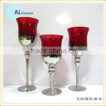 red tulip shaped glass candle holders antique