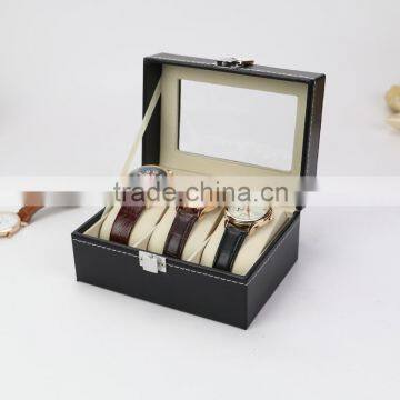 3 Slots Popular Black Pu Leather Mens Watch Case Wristwatch Box Packaging Watch Box