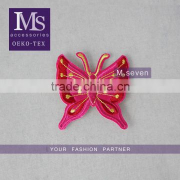 fancy design 7*8cm cotton embrodidery trim patch in pink butterfly design for garment