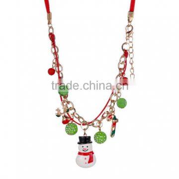 Top selling amazon Christmas jewelry epoxy with alloy gold chain 2016 snowman pendant necklace