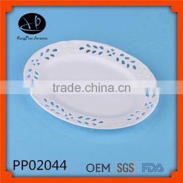 Oval porcelain plate,oval ceramic decorative plate with decal