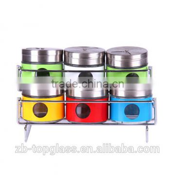 6pcs 120ml glass salt and pepper shakers with metal rack