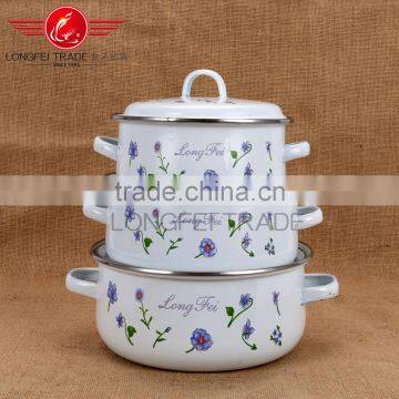 cheap and good quality hot sale 3pcs enamel coated cast iron cookware with enamel lid