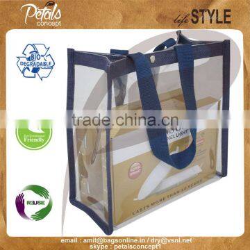 Clear pvc see through jute trimming tote bag with cotton web handle