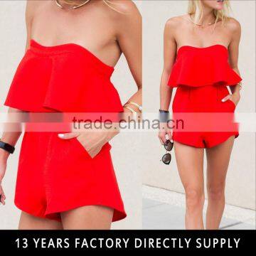 Newest design red sexy ladies off-shoulder two piece night suits