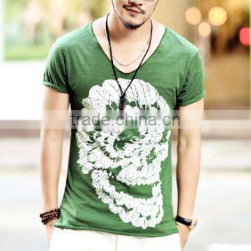 2016 Men Deep V Neck Summer Cotton Skull Print Slim T Shirt photo-3