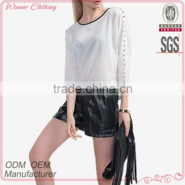 Latest fashion sheer style 2015 ladies chiffon tops girls party wear tops