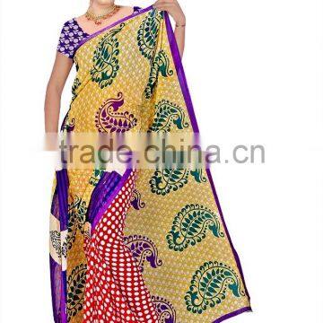 Flower Printed Designer Saree Full Border Design Print