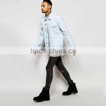 Light Bule Plain Denim Classic Mens Jacket Wholesale Cheap Price photo-4