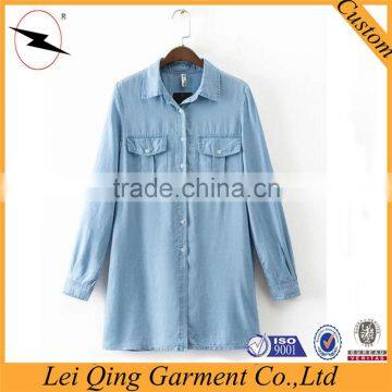 Hot selling beautiful ladies new design top quality denim women plain shirts