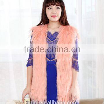 Pure Colour Long Hair Woman Sheep Fur Faux Fur Sleeveless Waistcoats photo-2