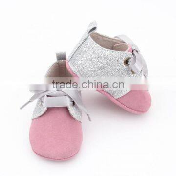 Pink satin lace shoes for genuine leather baby oxford shoe