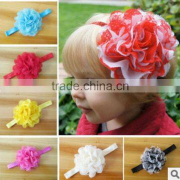 2014hot sale chiffon silk flower baby headband princess big flower girls hair wear band elastic shabby infants baby accessories