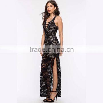 New Arrival Deep V Neck Maxi Long Dress Split Lace Sexy Dresses Women's Evening Dress for OEM 2016 photo-4