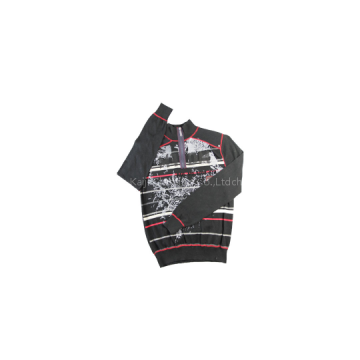 men\'s plastic zipper pullover striped printing sweater in three-thread coverstitch