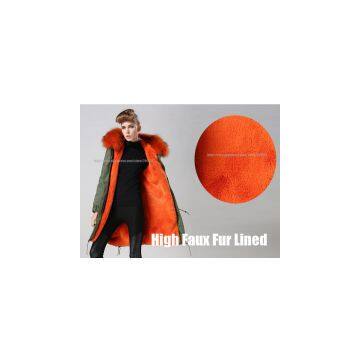 Wholesale elegant orange winter coat faux fur  collar fur coat womens