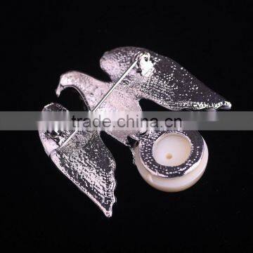 Womens Blue Yellow Oil Drop Eagle White Pearl Bead Elegant Fashion Breastpin Brooch Pin photo-4