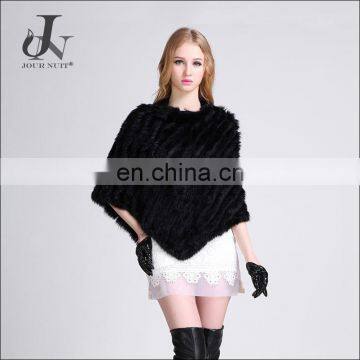 Fashion Women Caputium Real Knitted Rabbit Fur Cape Shawl
