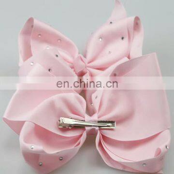 New Design Fabric Big Size 18cm Bowknot Metal Hair Clips Rhinestone Stick Fabric Bowknot With Alligator Clips for Kids photo-2