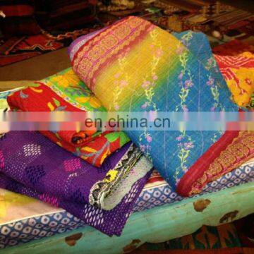 Old indian Sari Kantha Throw