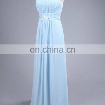 New Arrival SHMY-B005 Strapless Chiffon Ruffled Beaded Floor Length Blue Bridesmaid Dress