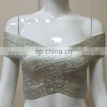 2017 silver bandage wholesale crop tops ladies 2 piece set